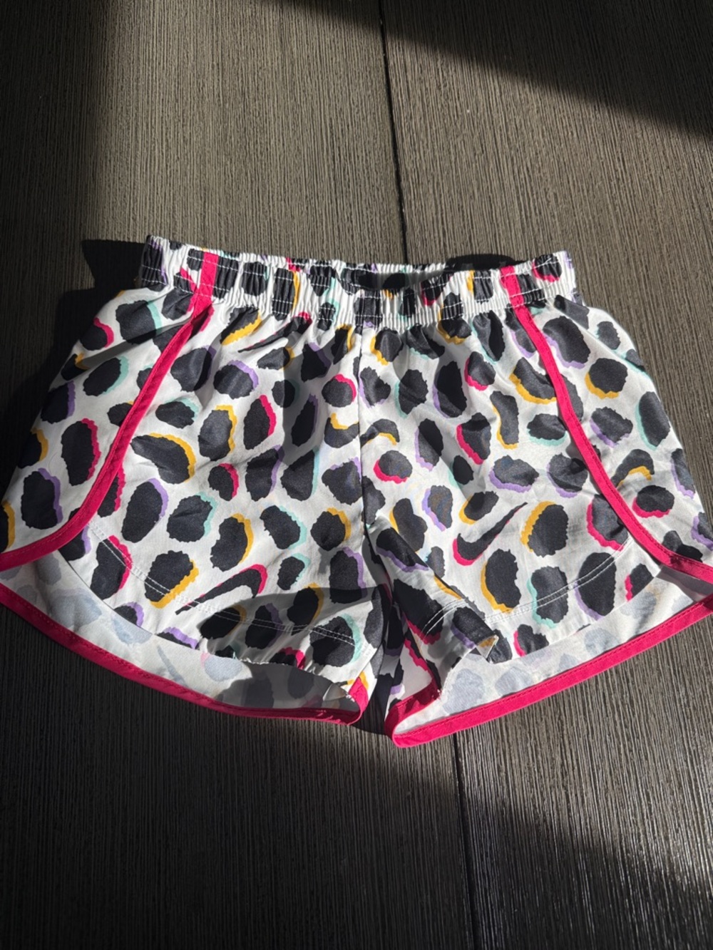 Nike Kids White Leopard Print Shorts with Pink Trim